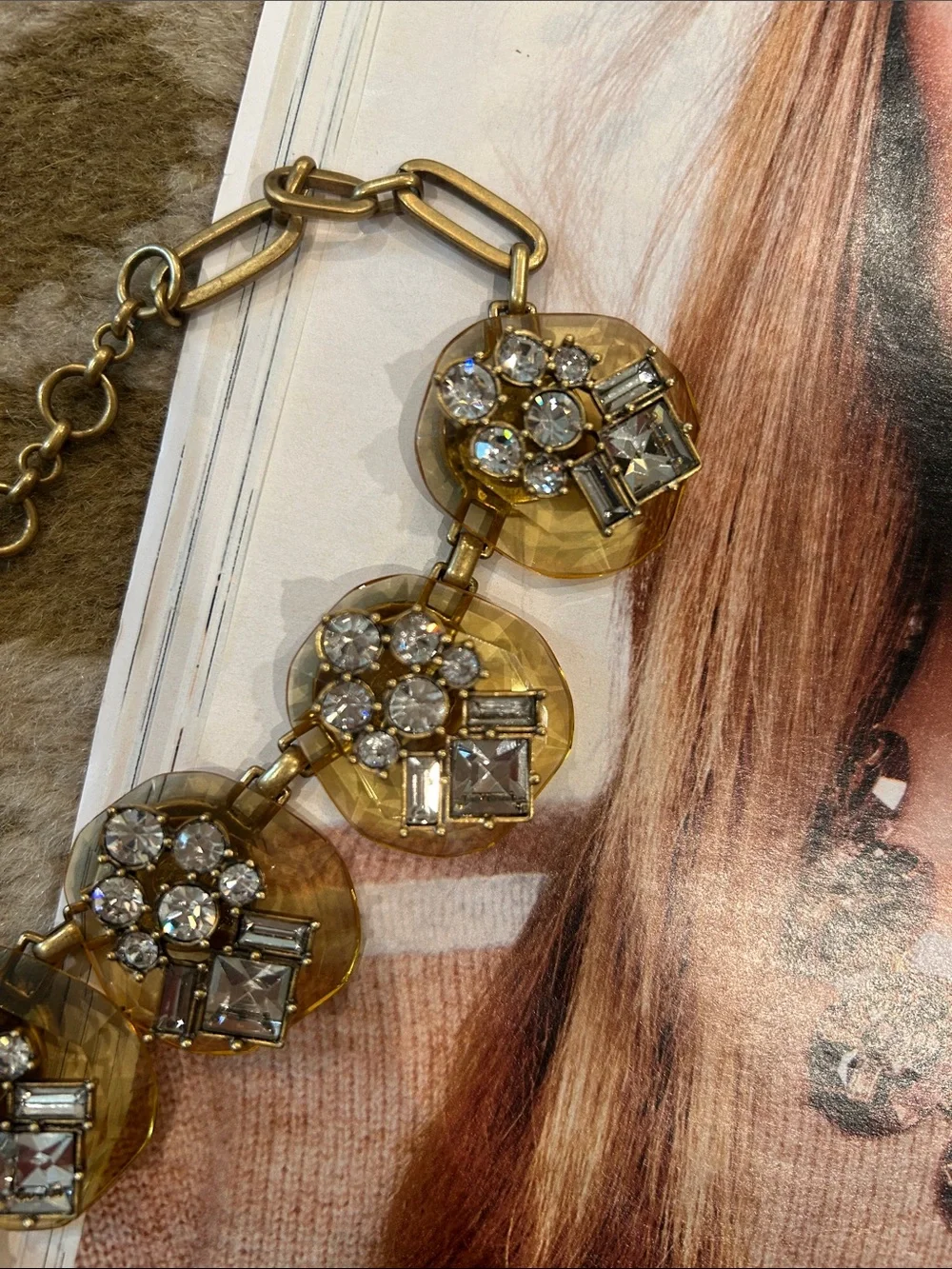 J. Crew 2013 Dazzling Pebble Gold-Tone Crystal Statement Necklace - Yellow